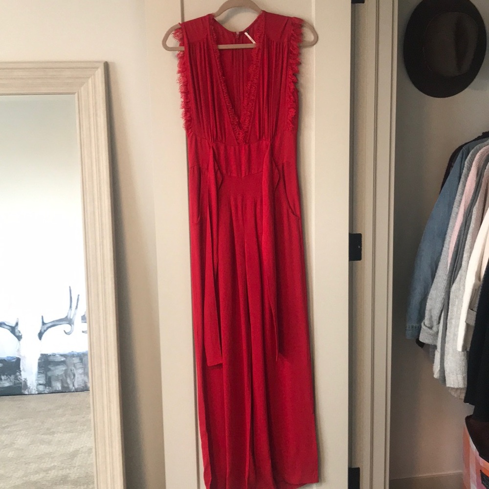 Bright red jumpsuit!